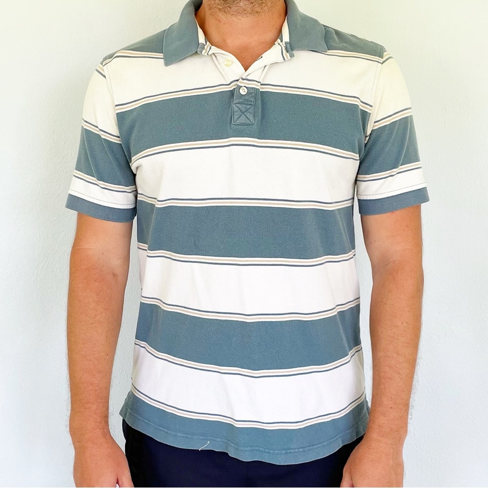 Van Heusen blue white stripe cotton polo shirt size large